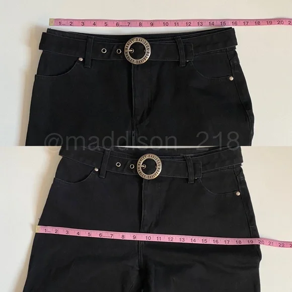 Harley Davidson Vintage Y2K Flame Embroidered Bootcut Flare Black Jeans 6 long - Picture 10 of 11